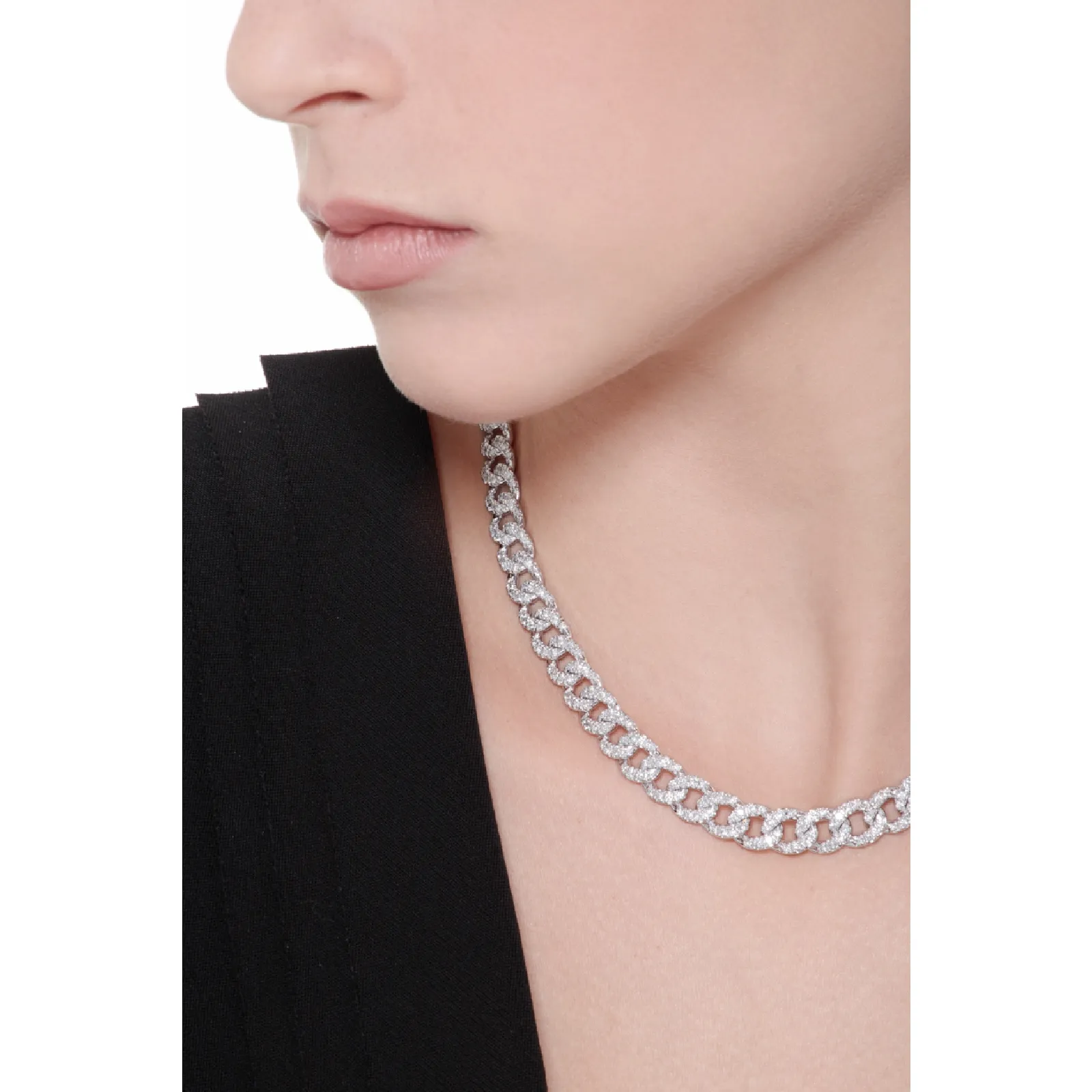 Collana maglia groumette in oro bianco 18k con Diamanti