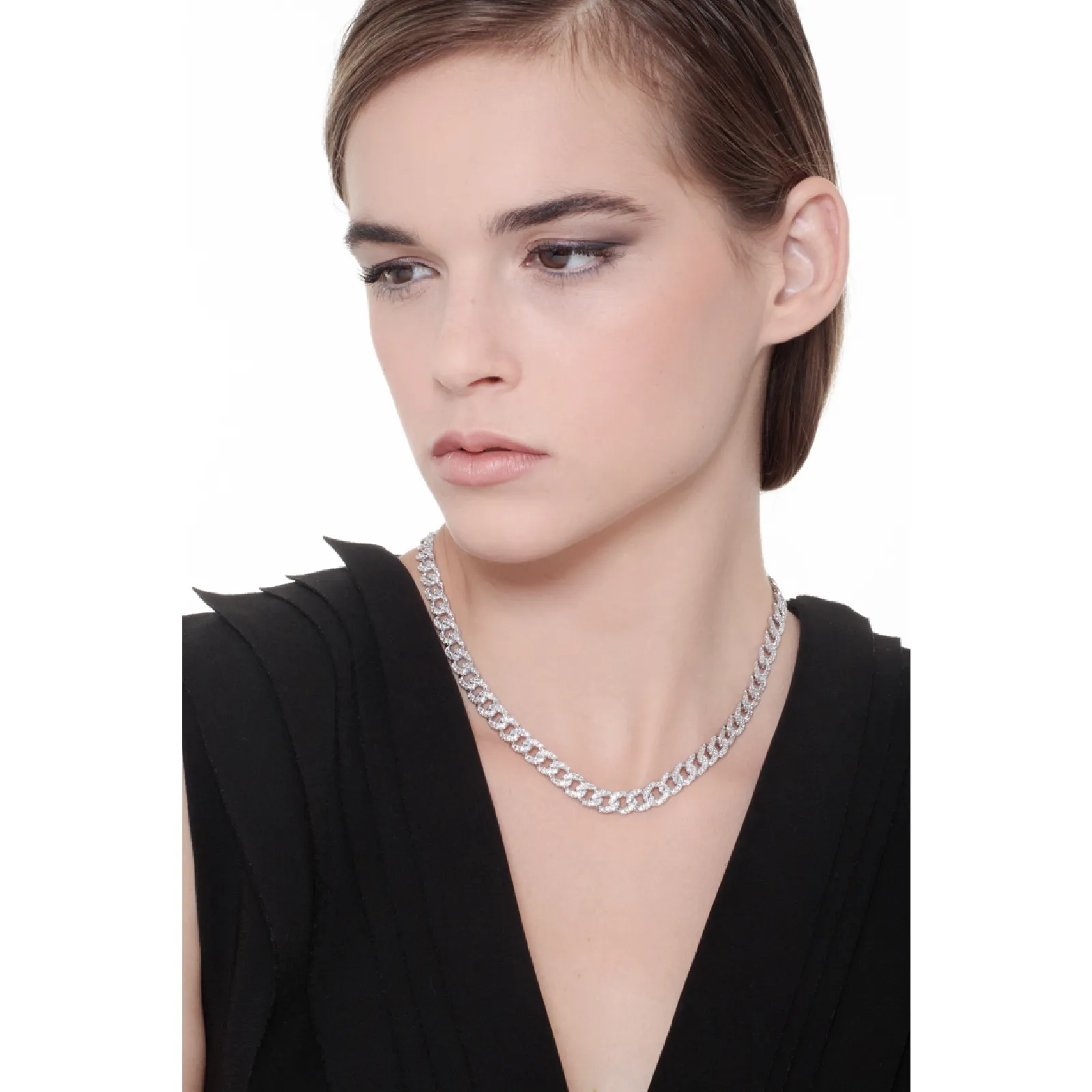 Collana maglia groumette in oro bianco 18k con Diamanti