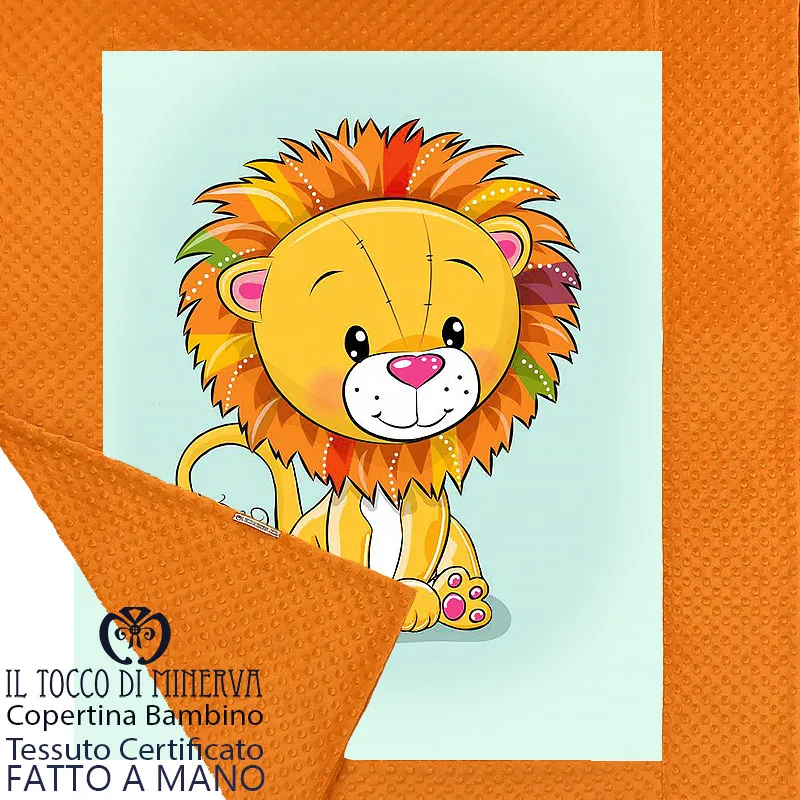 Copertina Neonato con bordo in Pile panna e Cotone Leone - Fatto a Mano