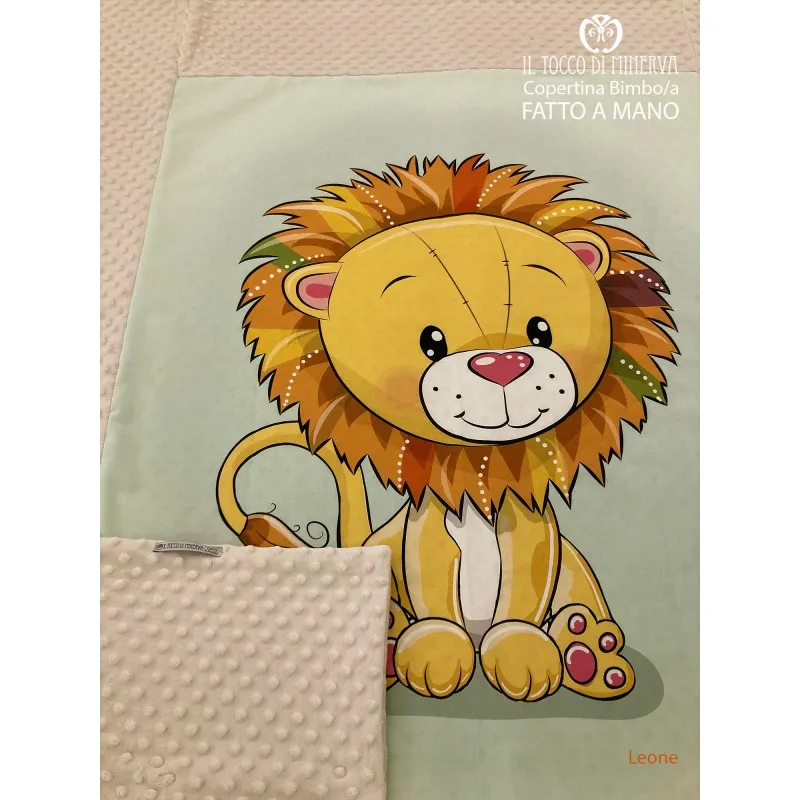 Copertina Neonato con bordo in Pile panna e Cotone Leone - Fatto a Mano