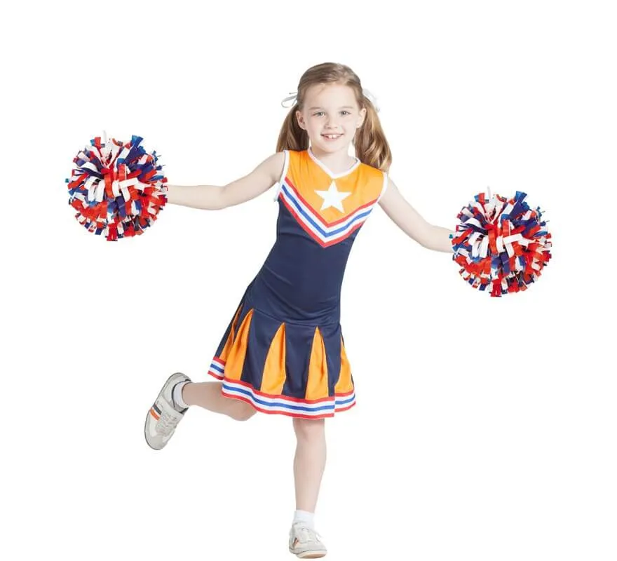 Costume da Cheerleader arancione e blu per bambina