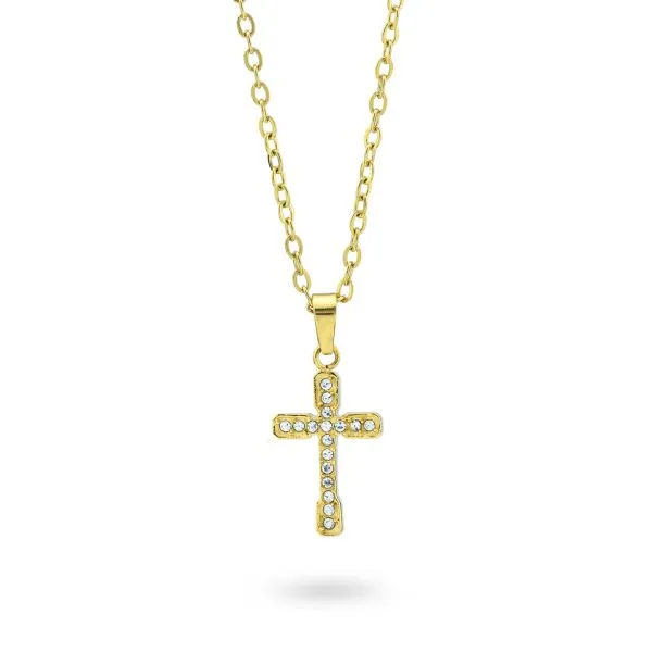 CR/GR06 Collana placcata oro giallo con pendente a croce latina e zirconi     