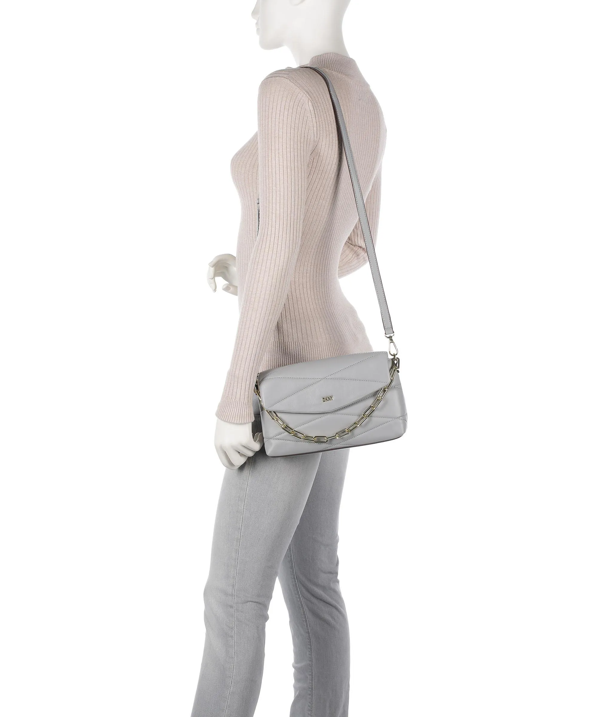  DKNY Eve Borsa a spalla cuoio di agnello grigio  