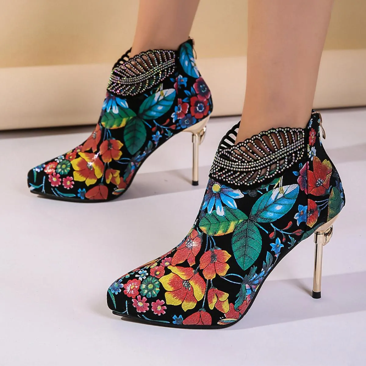 Donna Inverno Tacchi alti Stivali Chelsea Tacchi a spillo Scarpe alla caviglia Abito moda Décolleté con punta a punta Nuova tend
