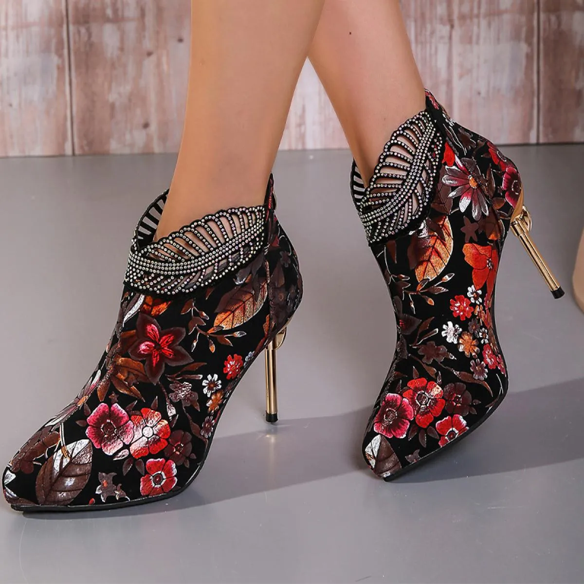 Donna Inverno Tacchi alti Stivali Chelsea Tacchi a spillo Scarpe alla caviglia Abito moda Décolleté con punta a punta Nuova tend