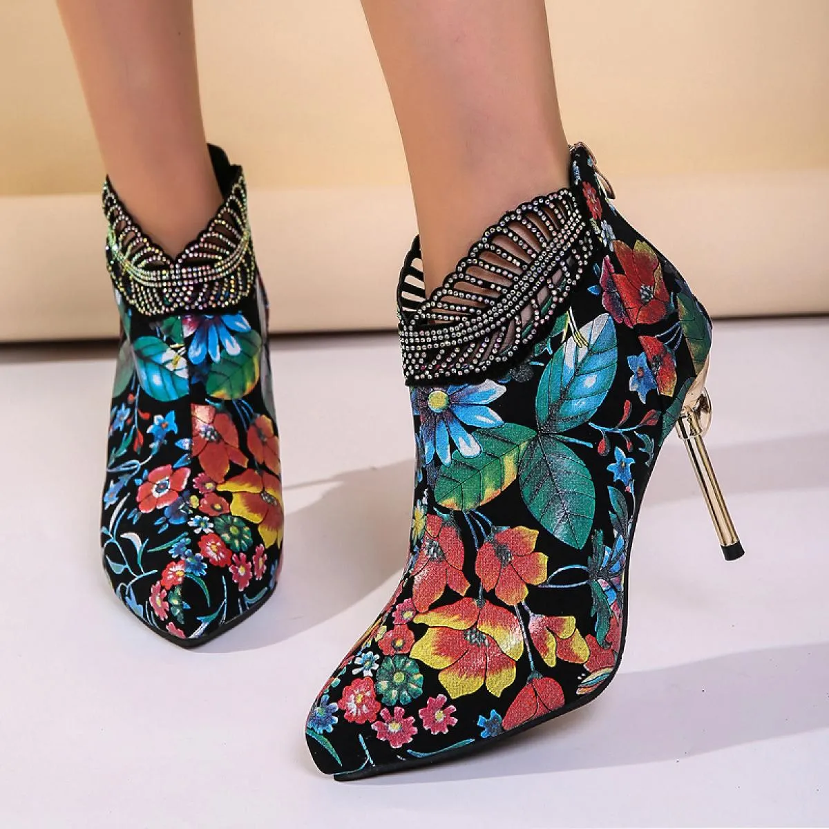 Donna Inverno Tacchi alti Stivali Chelsea Tacchi a spillo Scarpe alla caviglia Abito moda Décolleté con punta a punta Nuova tend
