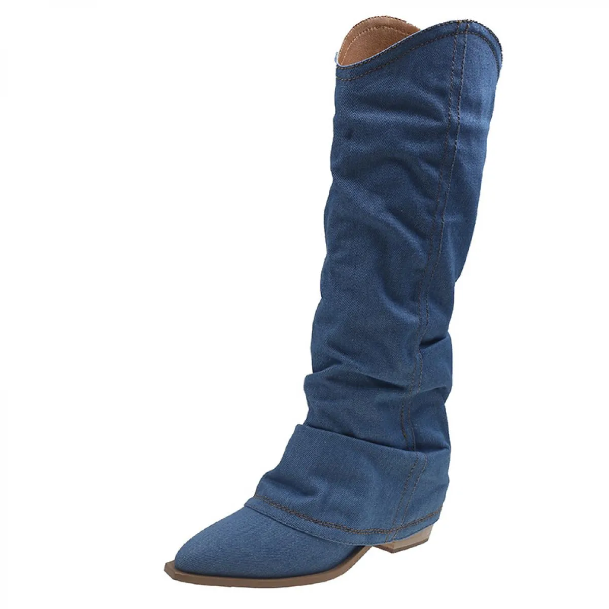 Donne Cowboy Chunky Chelsea Stivali Alti Al Ginocchio Piattaforma Goth Stivali Da Donna Autunno Nuovo 2023 Punta A Punta Pompe D