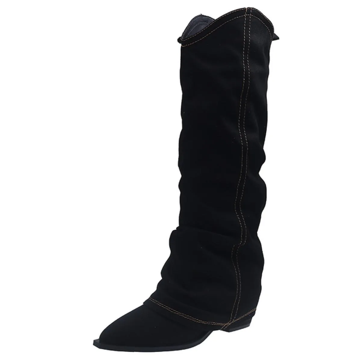 Donne Cowboy Chunky Chelsea Stivali Alti Al Ginocchio Piattaforma Goth Stivali Da Donna Autunno Nuovo 2023 Punta A Punta Pompe D