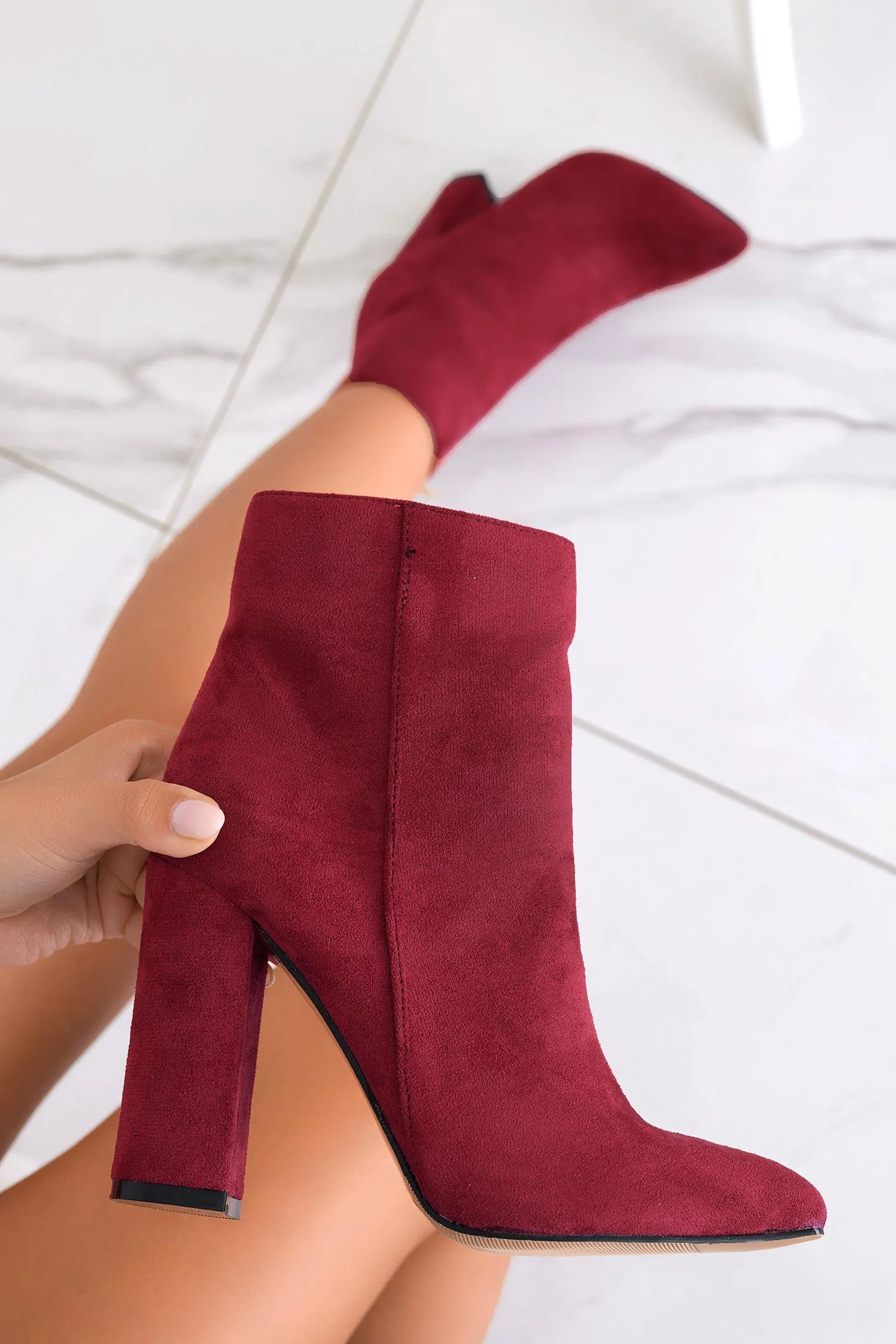 DORIS - Tronchetti bordeaux scamosciati con tacco alto