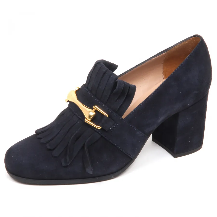 E6478 decollete donna blu UNISA OLIMPO scarpe frange suede shoe woman