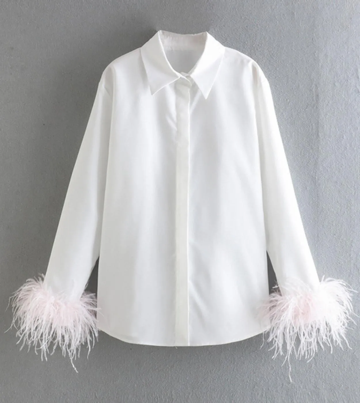 Elegant Feathers Long Sleeve Shirt Casual Turn Down Collar Buttons Blouse Women Solid Chic Tops Streetwear Tunics Clothi
