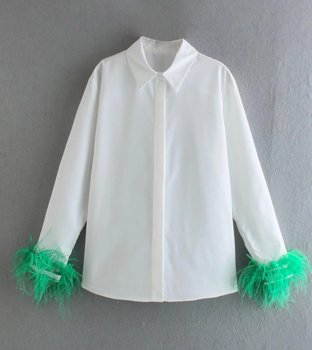 Elegant Feathers Long Sleeve Shirt Casual Turn Down Collar Buttons Blouse Women Solid Chic Tops Streetwear Tunics Clothi