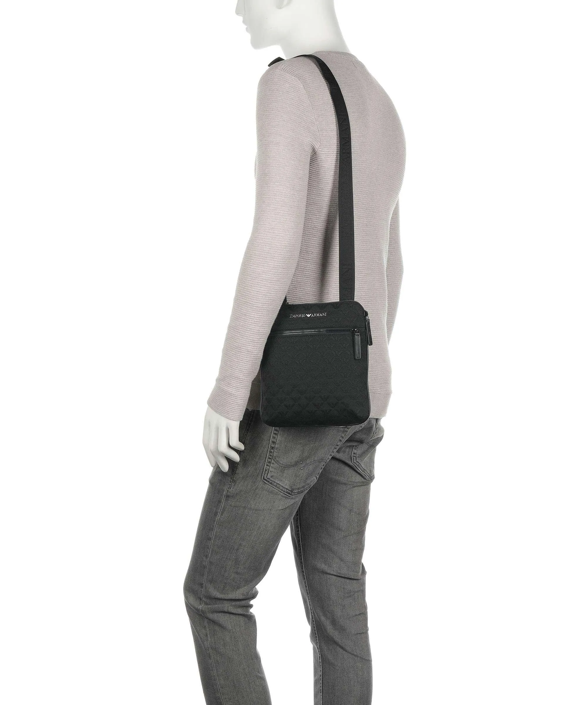  Emporio Armani Omnia Jacquard Borsa a tracolla poliestere, cotone nero  