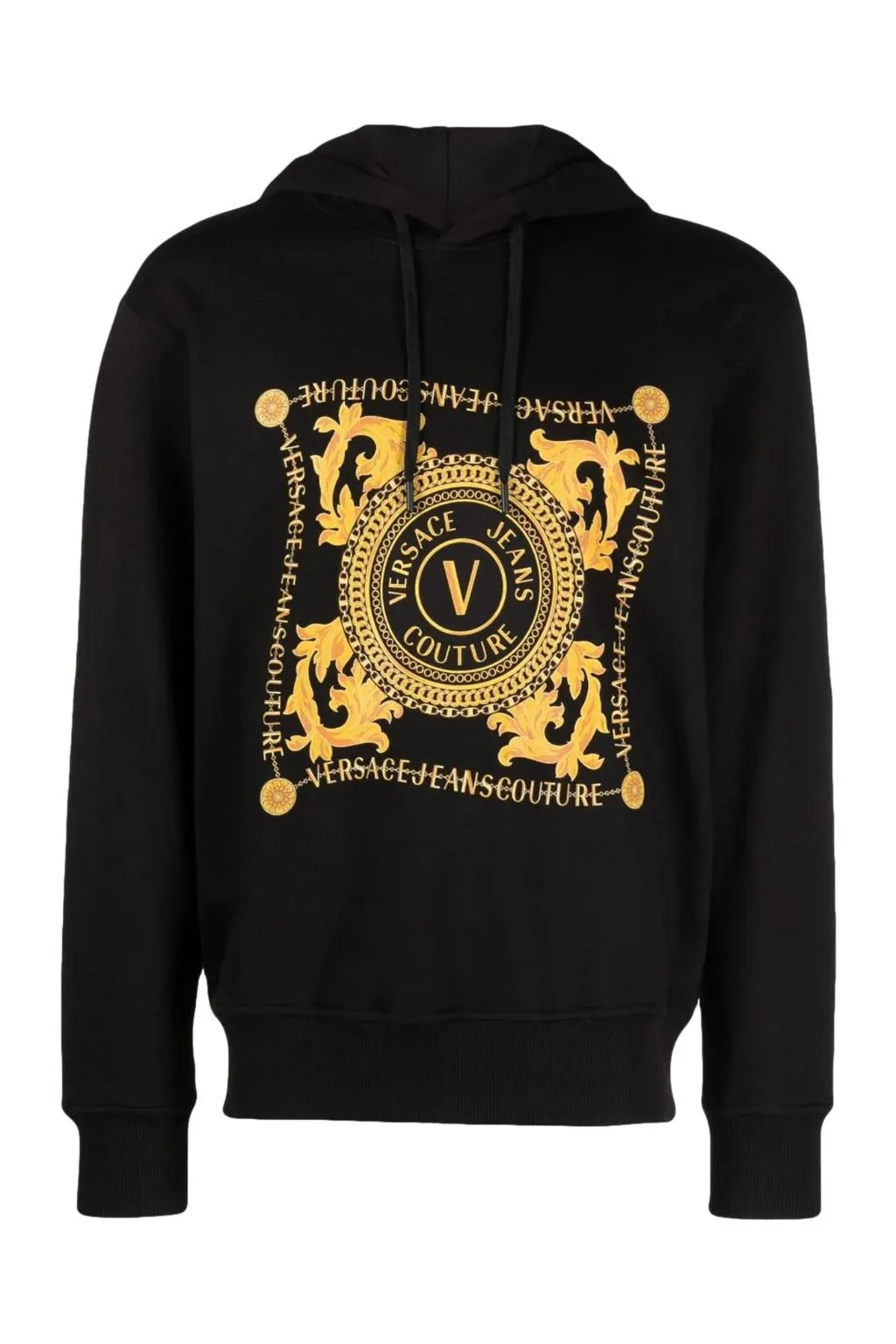 FELPA CON CAPPUCCIO NERA CON LOGO FRONTALE VERSACE JEANS COUTURE GAIF07