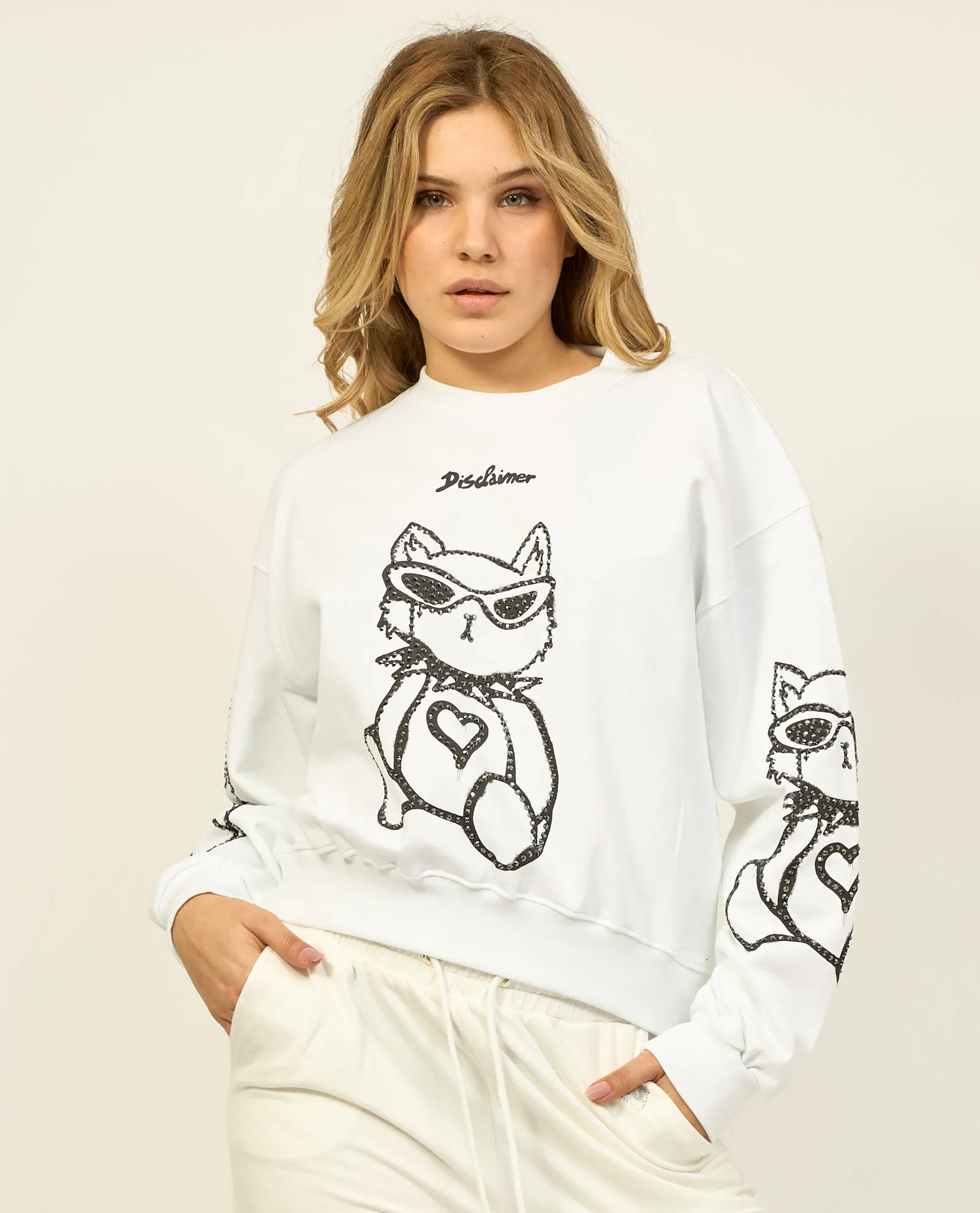 Felpa donna Disclaimer in cotone con strass