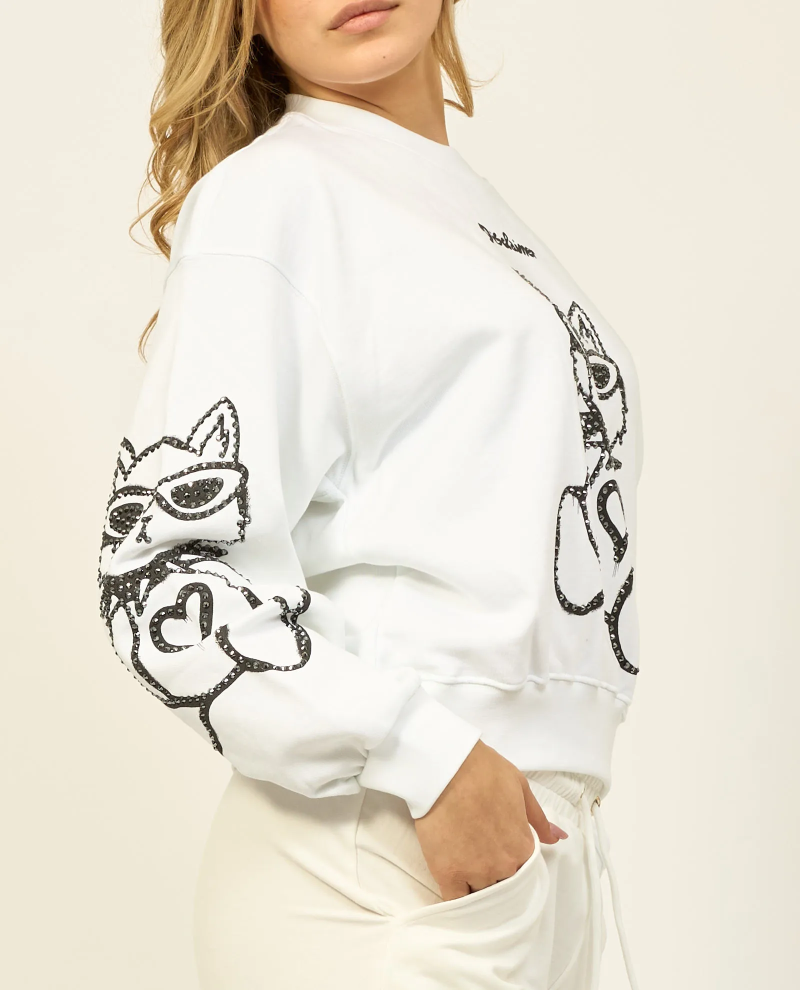 Felpa donna Disclaimer in cotone con strass