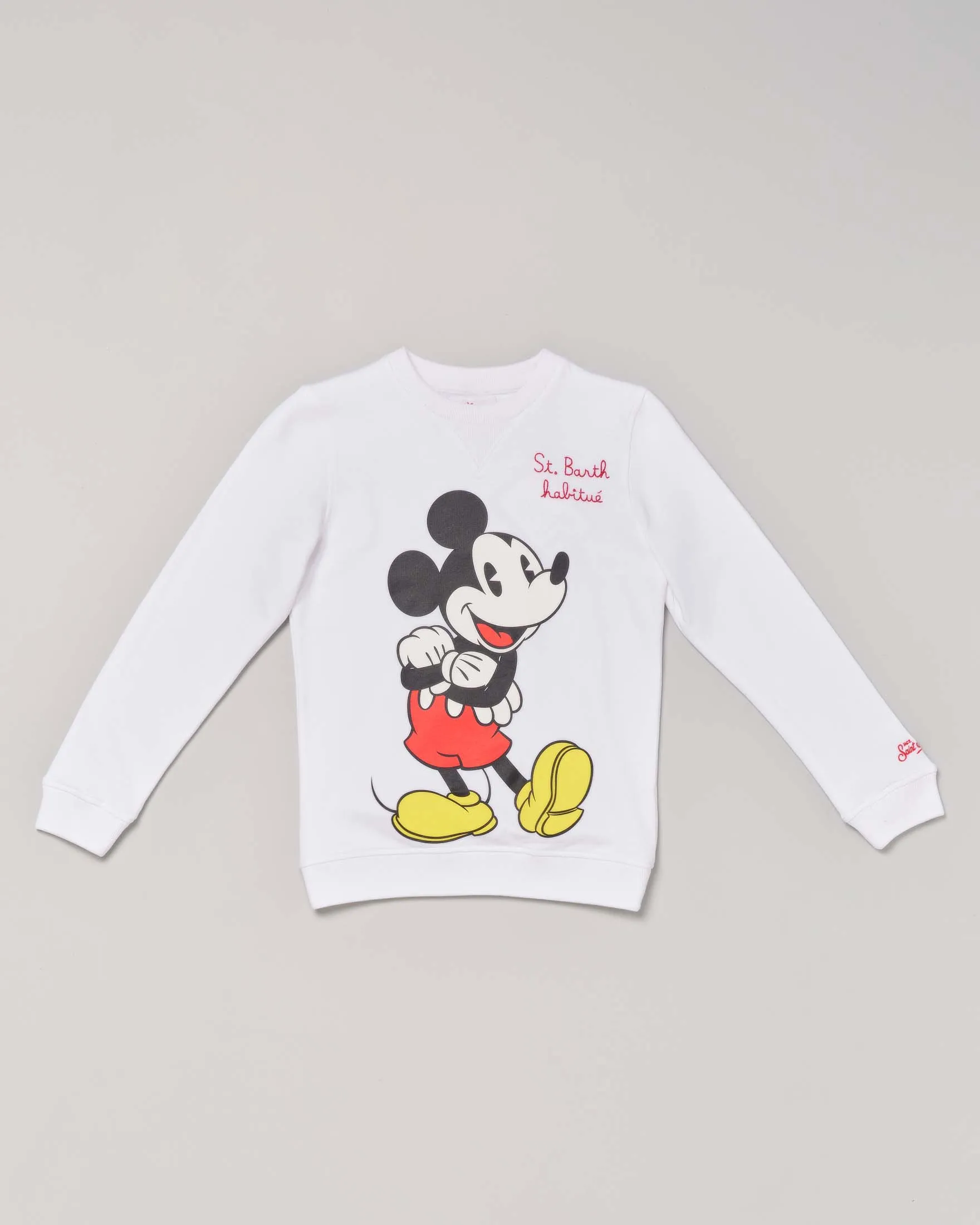 Felpa girocollo bianca in cotone con stampa 'Mickey Mouse' e scritta ricamata 8-14 anni