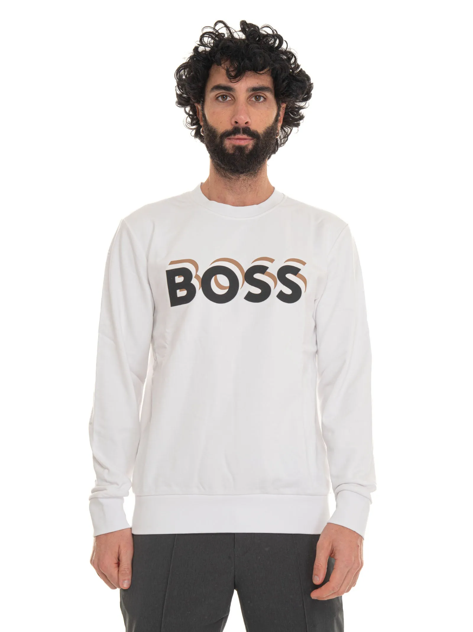 Felpa girocollo Bianco BOSS Uomo