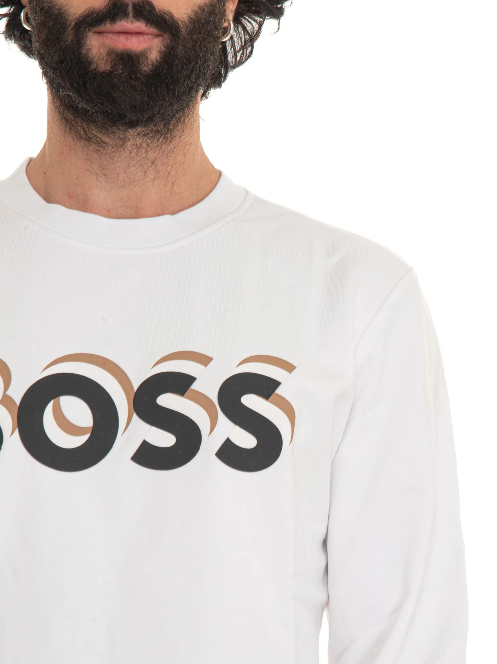 Felpa girocollo Bianco BOSS Uomo