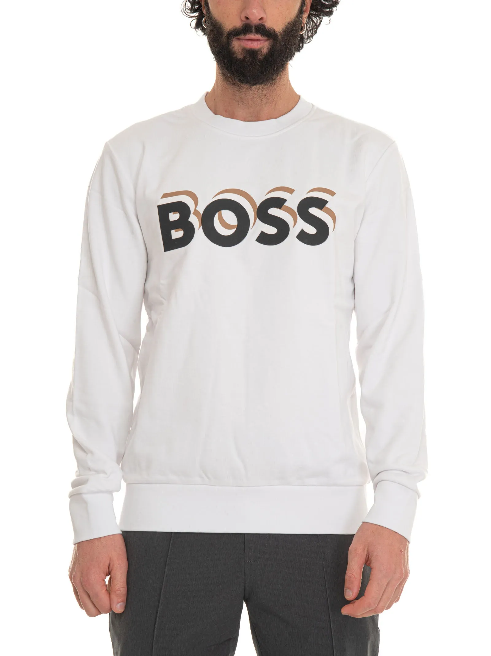Felpa girocollo Bianco BOSS Uomo