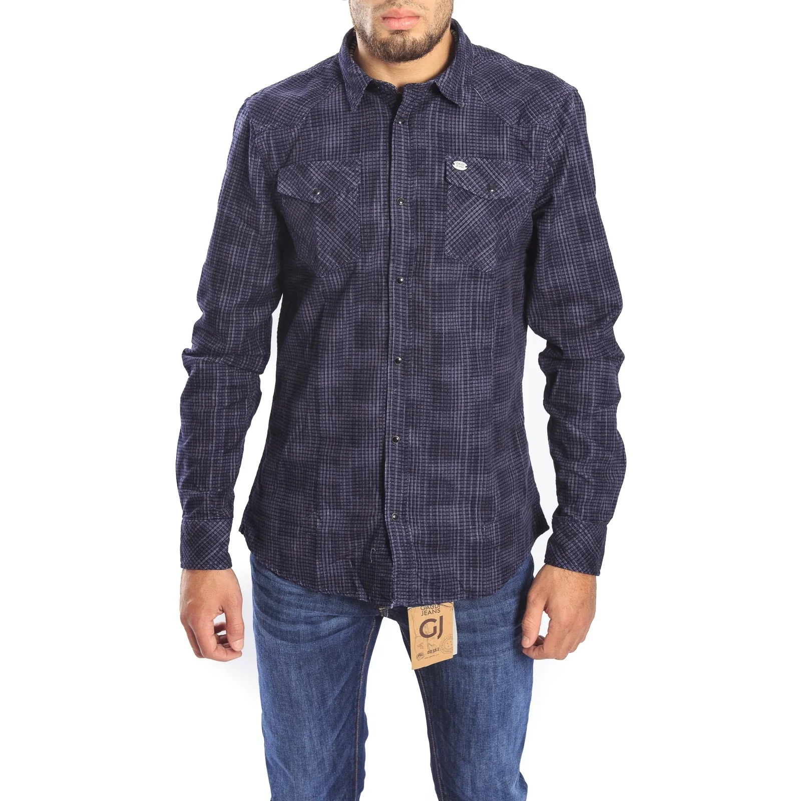 Gaudi Jeans - camicia a quadretti blu in cotone invernale 52bu42099