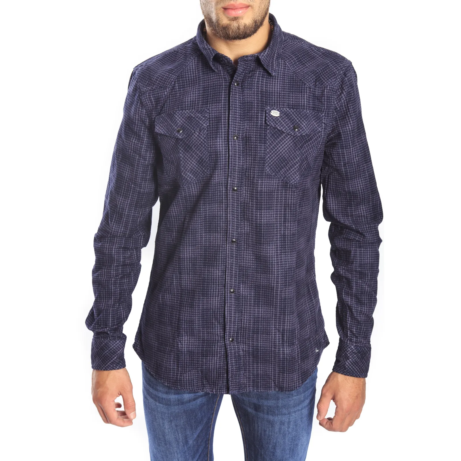 Gaudi Jeans - camicia a quadretti blu in cotone invernale 52bu42099