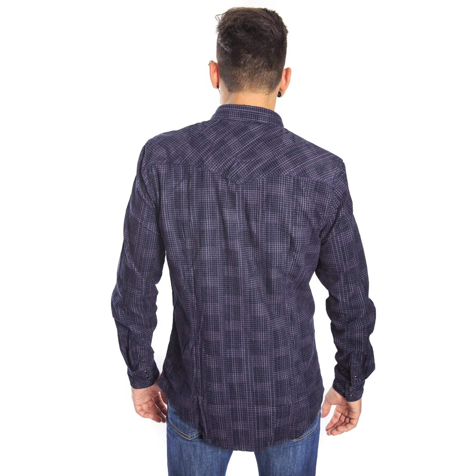 Gaudi Jeans - camicia a quadretti blu in cotone invernale 52bu42099