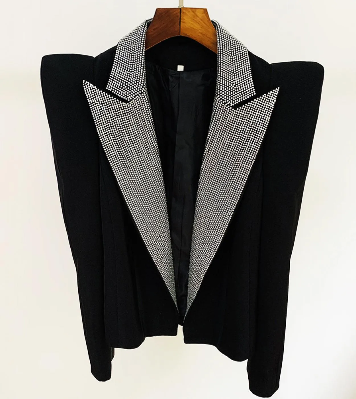 Giacca blazer nera Giacca da donna con diamanti Giacca da donna nera con colletto