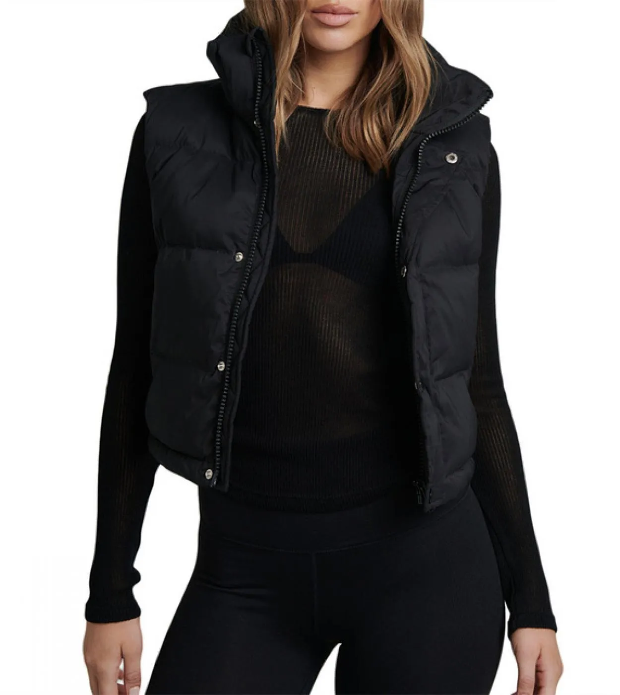 Gilet da donna in piumino solido con colletto alla coreana caldo Gilet streetwear imbottito senza maniche Gilet con cerniera Gil