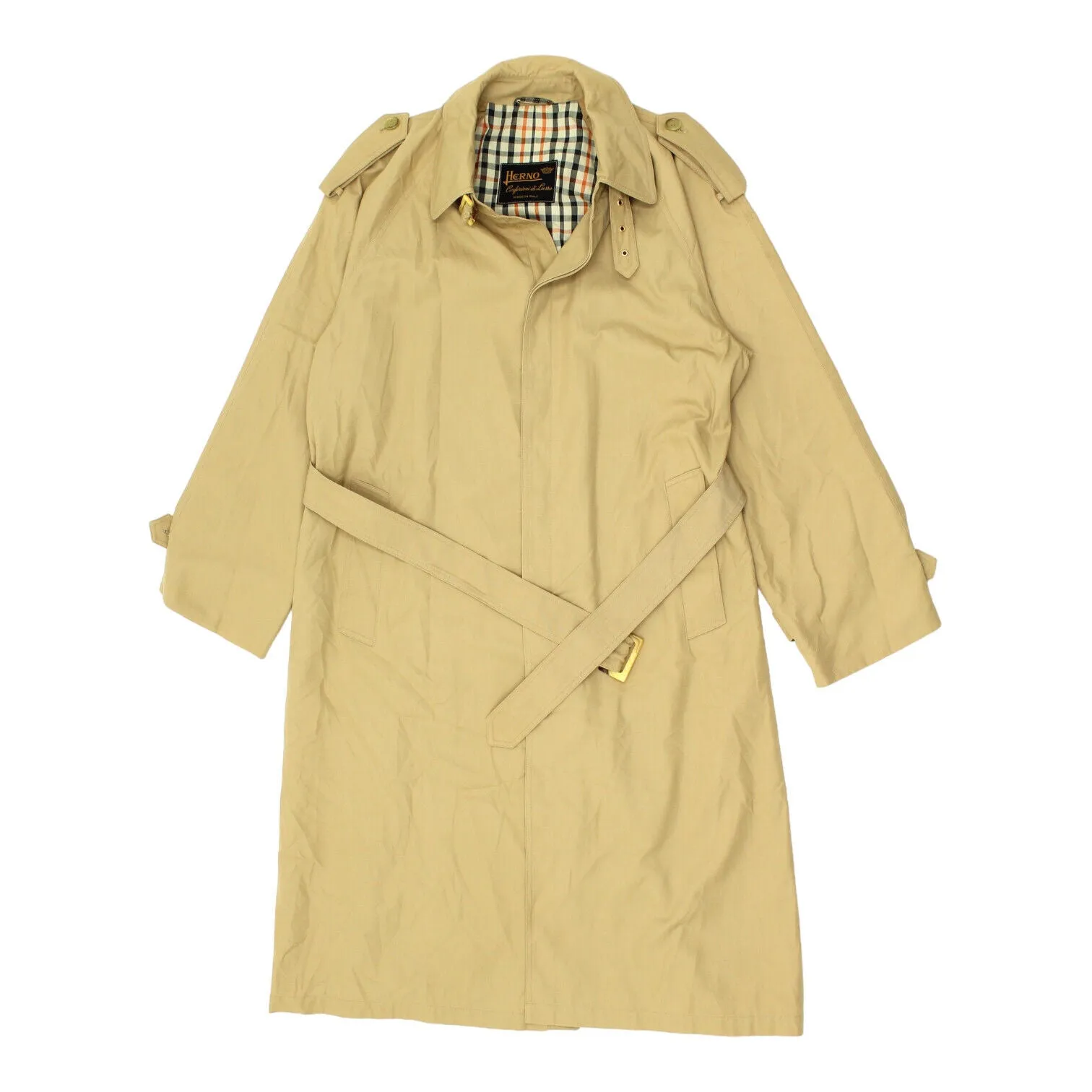 Herno Womens Long Beige Overcoat | Vintage High End Designer Trench Coat VTG