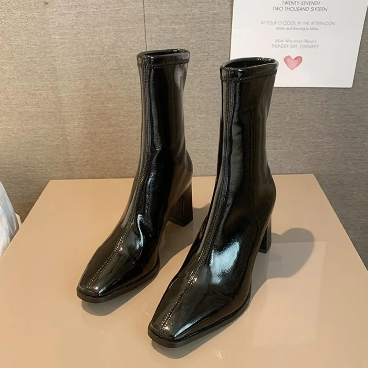Inverno Caviglia Donna Tacchi alti Scarpe Chunky Chelsea Boots 2023 Nuove pompe di moda Stivali da moto Punta quadrata Casual Do