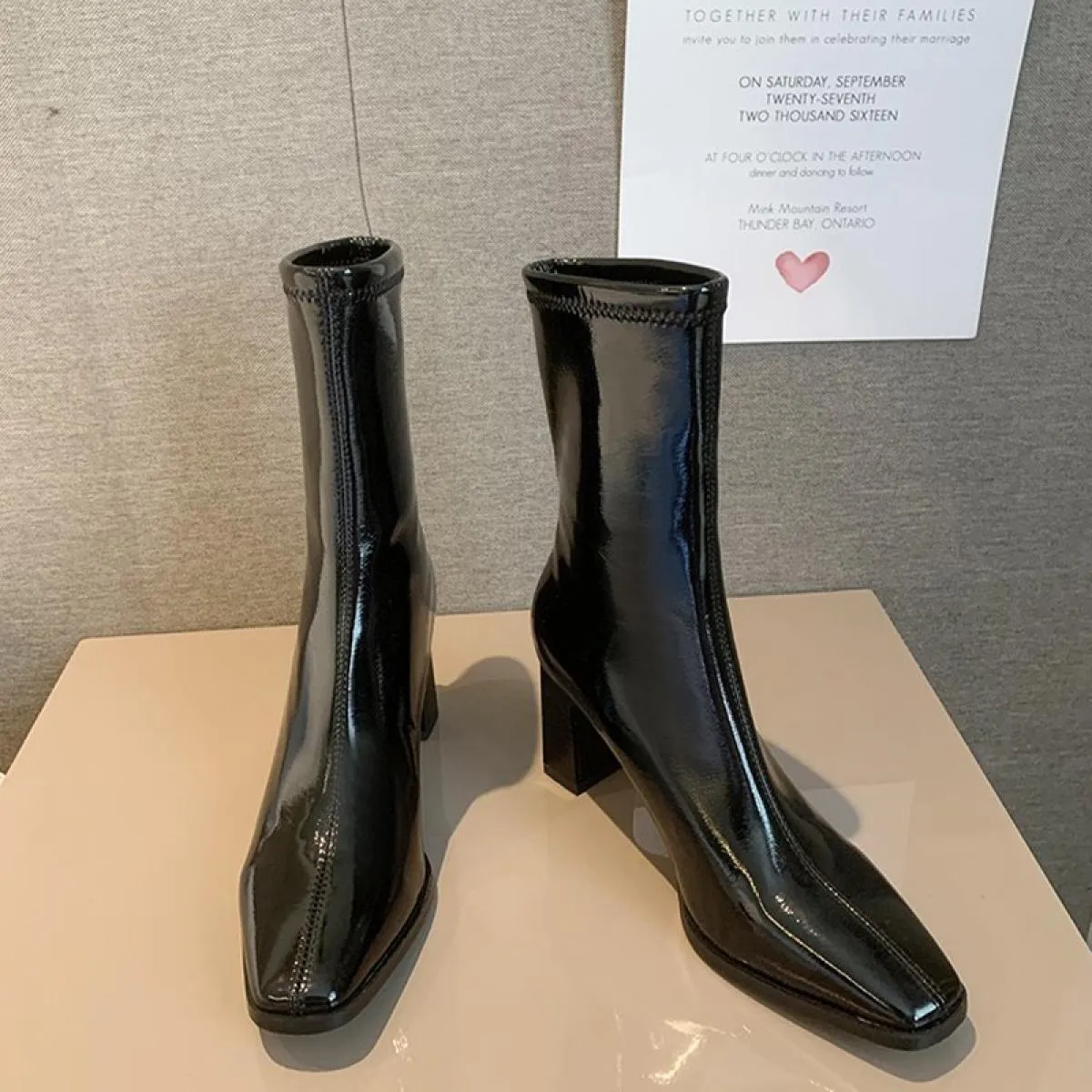 Inverno Caviglia Donna Tacchi alti Scarpe Chunky Chelsea Boots 2023 Nuove pompe di moda Stivali da moto Punta quadrata Casual Do