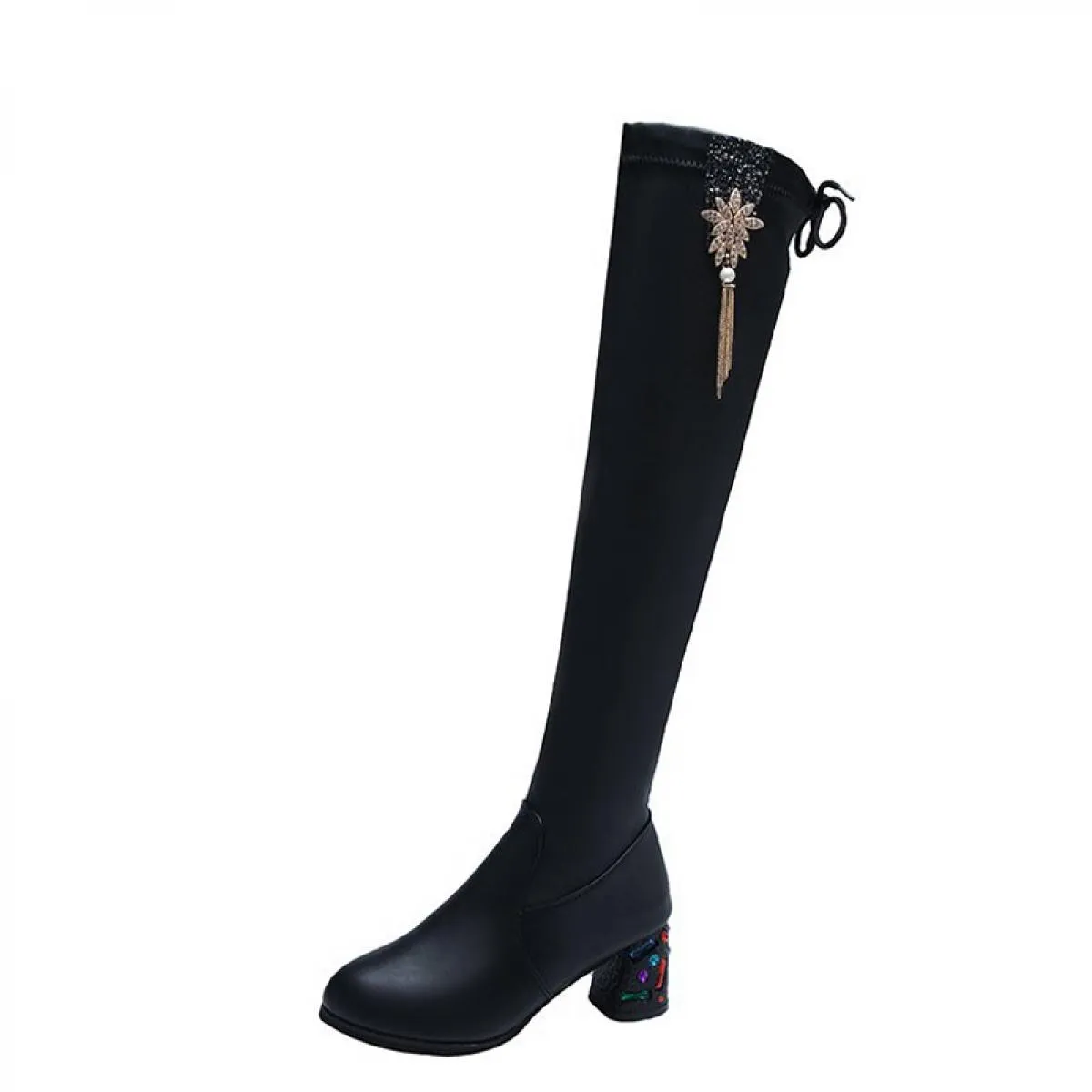 Inverno sopra il ginocchio Chunky Chelsea Boots tacchi medi scarpe da donna pompe di vestito moda nuova tendenza 2023 Goth Desig