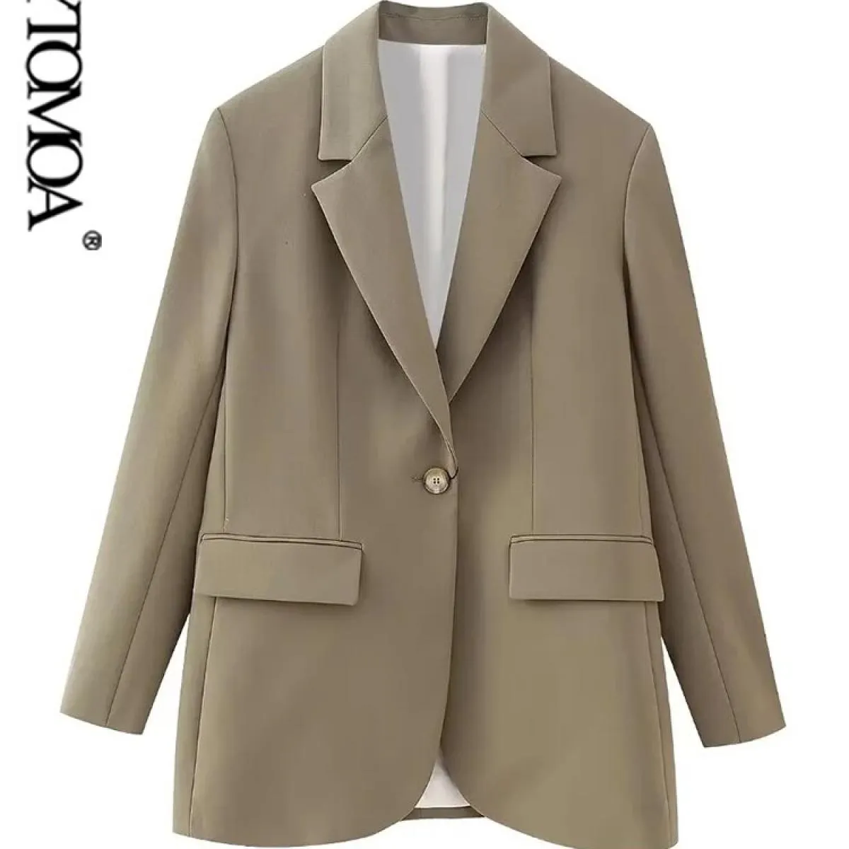 Kpytomoa Cappotto blazer dritto con bottone singolo moda donna Vintage maniche lunghe tasche con patta Capispalla femminile Top