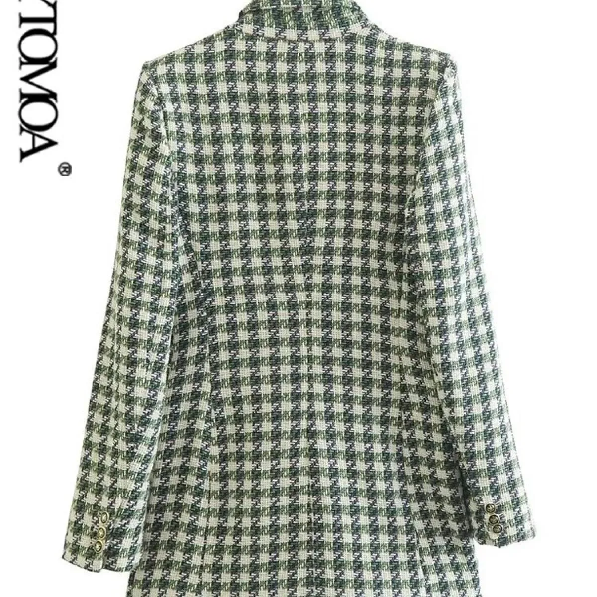 Kpytomoa Donna Moda Tweed Cappotto blazer doppiopetto Vintage Manica lunga Tasche con patta Capispalla femminile Chic Gilet F
