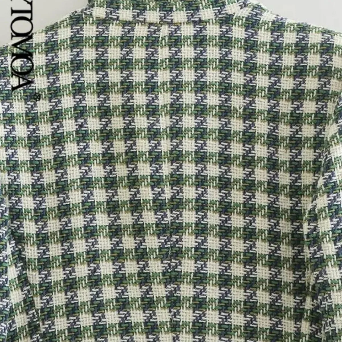 Kpytomoa Donna Moda Tweed Cappotto blazer doppiopetto Vintage Manica lunga Tasche con patta Capispalla femminile Chic Gilet F