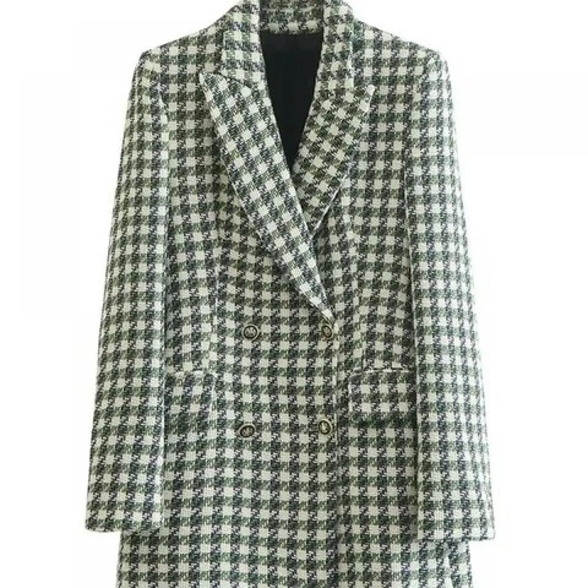Kpytomoa Donna Moda Tweed Cappotto blazer doppiopetto Vintage Manica lunga Tasche con patta Capispalla femminile Chic Gilet F