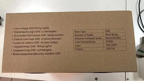 litogo Catena Luminosa Esterno, 35.5M Luci da Esterno Giardino, 50+2 G40 LED Plastica Lampadine 2700K, Impermeabile Luci da Giar