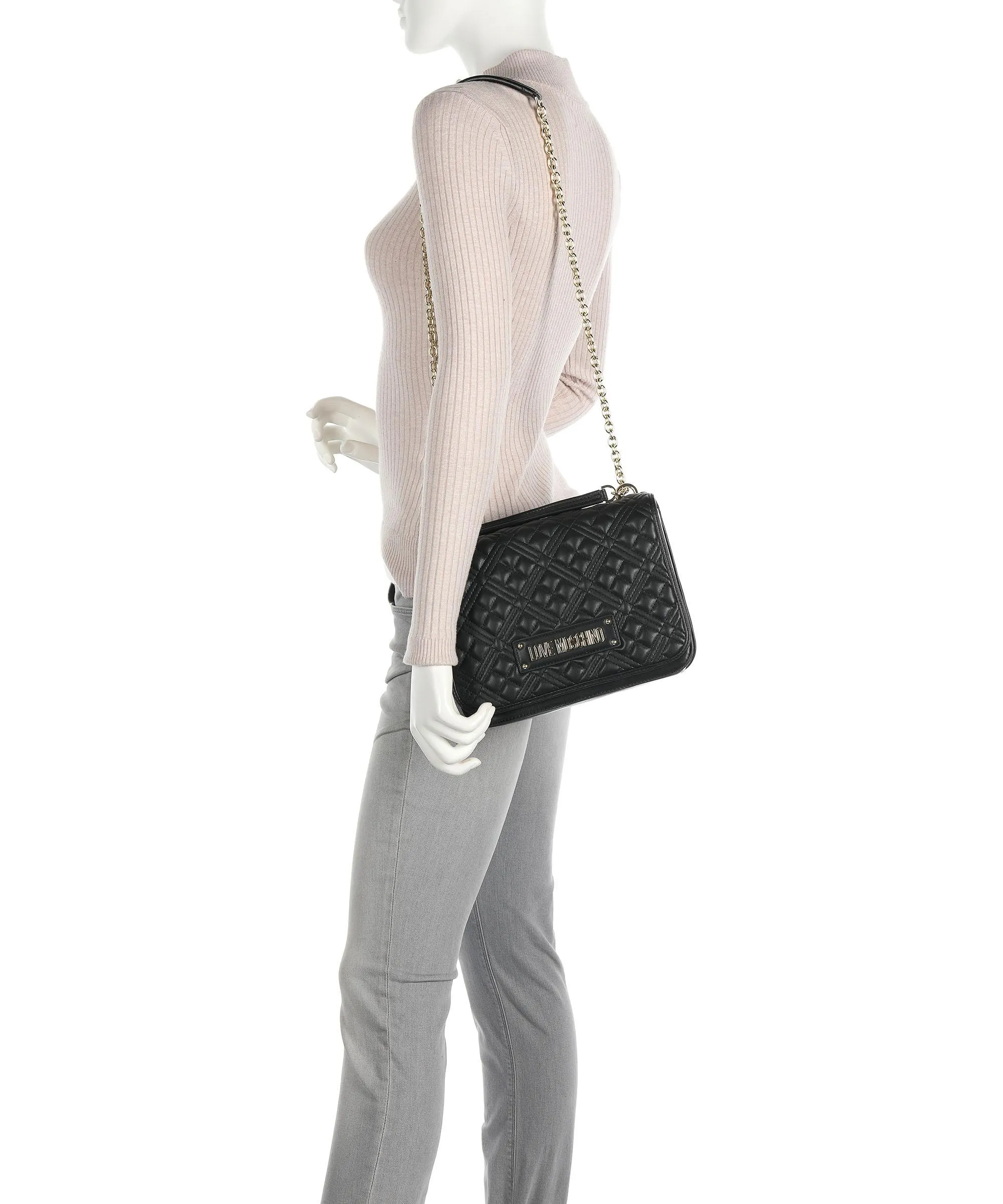  Love Moschino Quilted Borsa a spalla pelle sintetica nero  