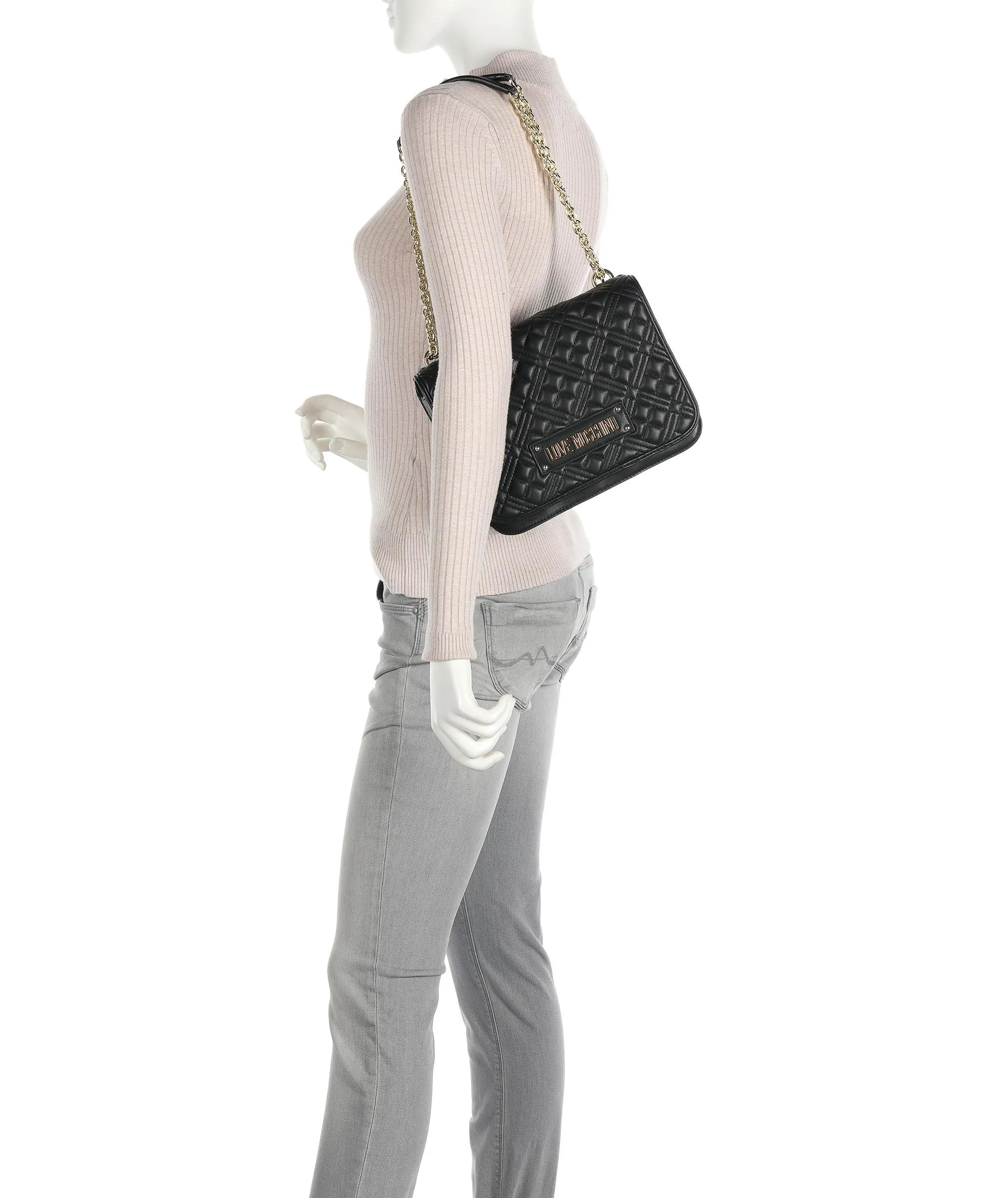  Love Moschino Quilted Borsa a spalla pelle sintetica nero  