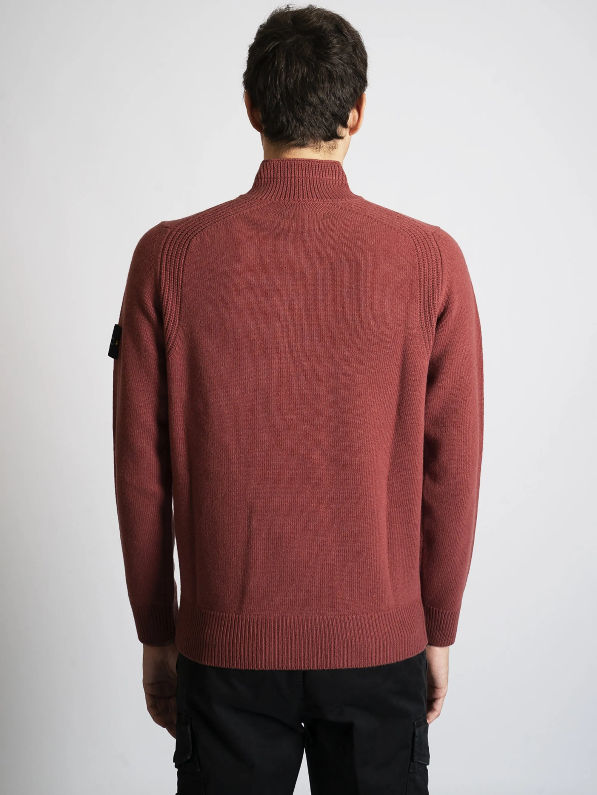 Maglia con Mezza Zip e Bottoni Brick Red