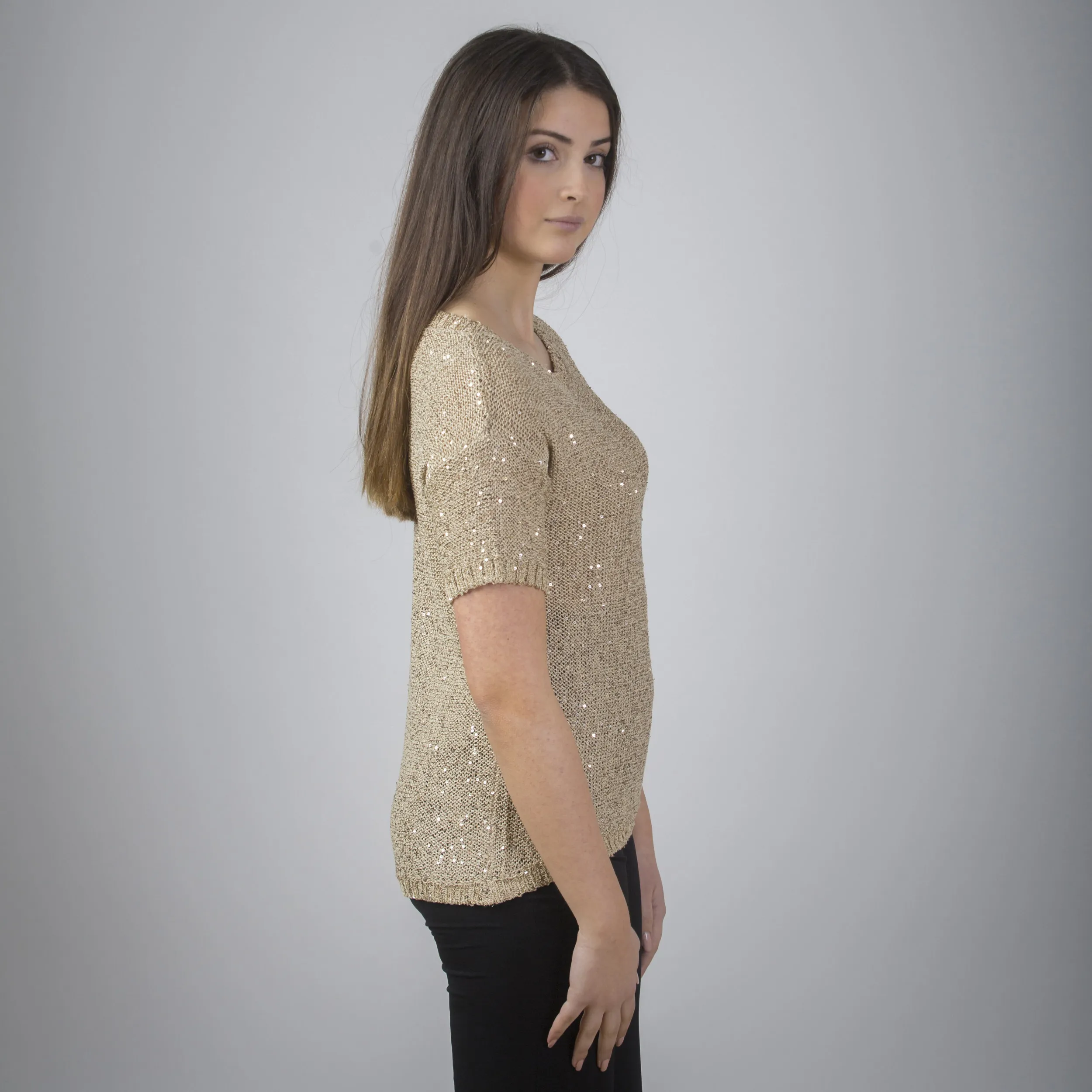 Maglia con micropaillettes a mezza manica