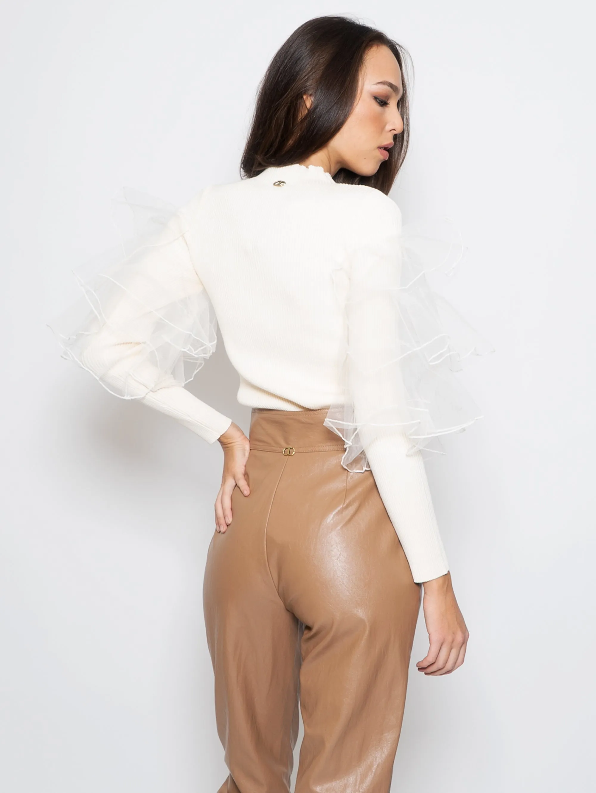 Maglia Girocollo con Tulle Neve