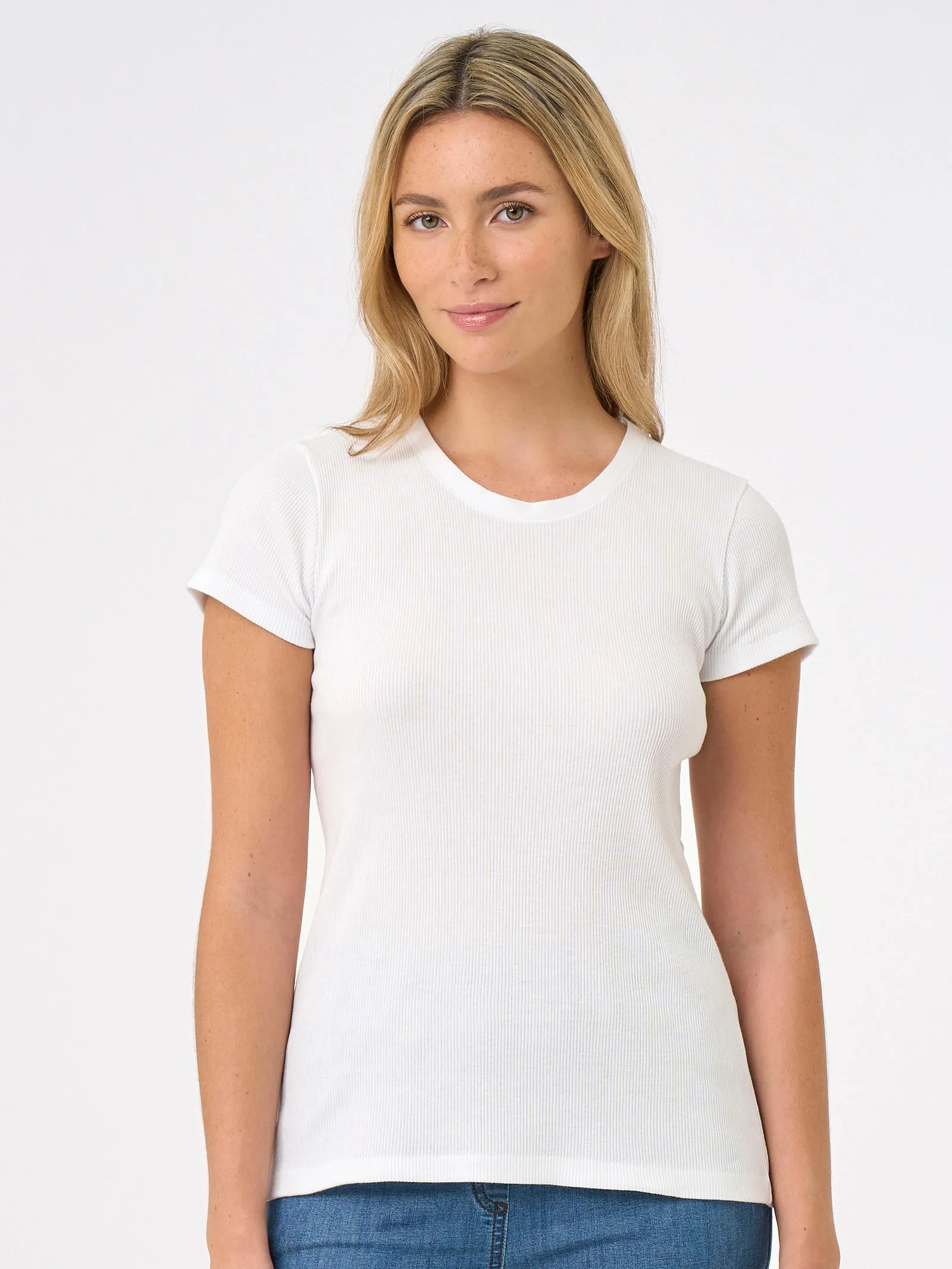 Maglietta con manica corta in costina di cotone - Bianco