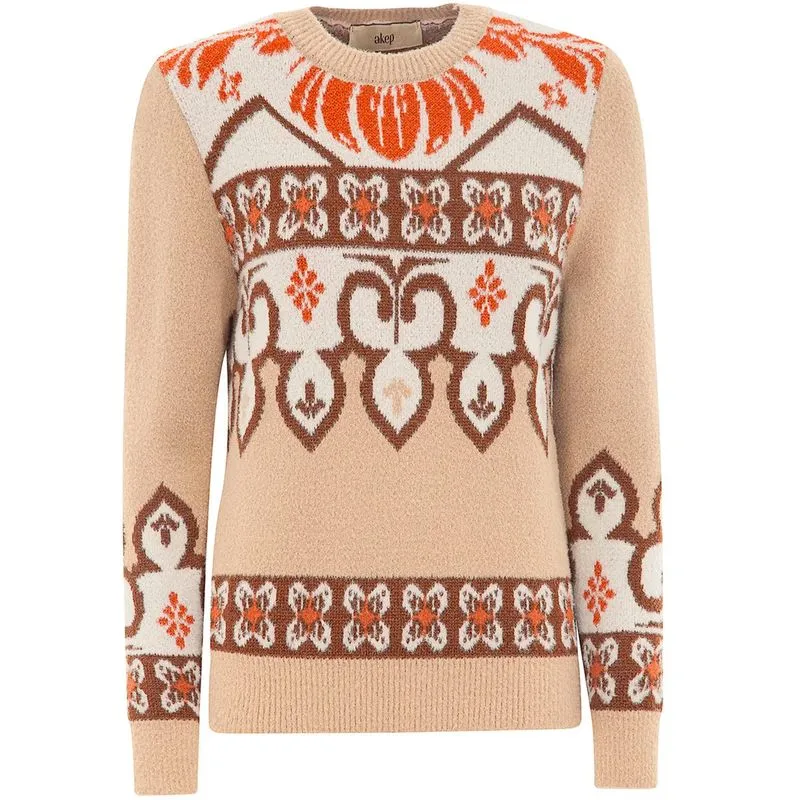 Maglione cammello damascato 