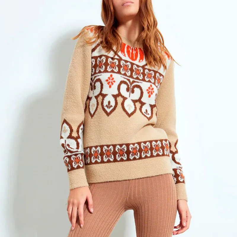 Maglione cammello damascato 