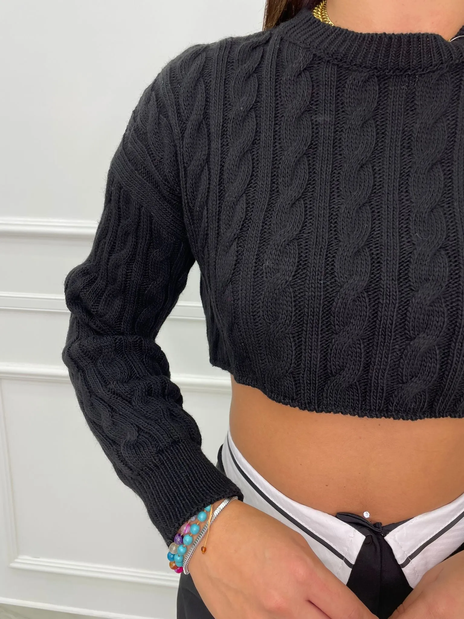Maglione crop tinta unita