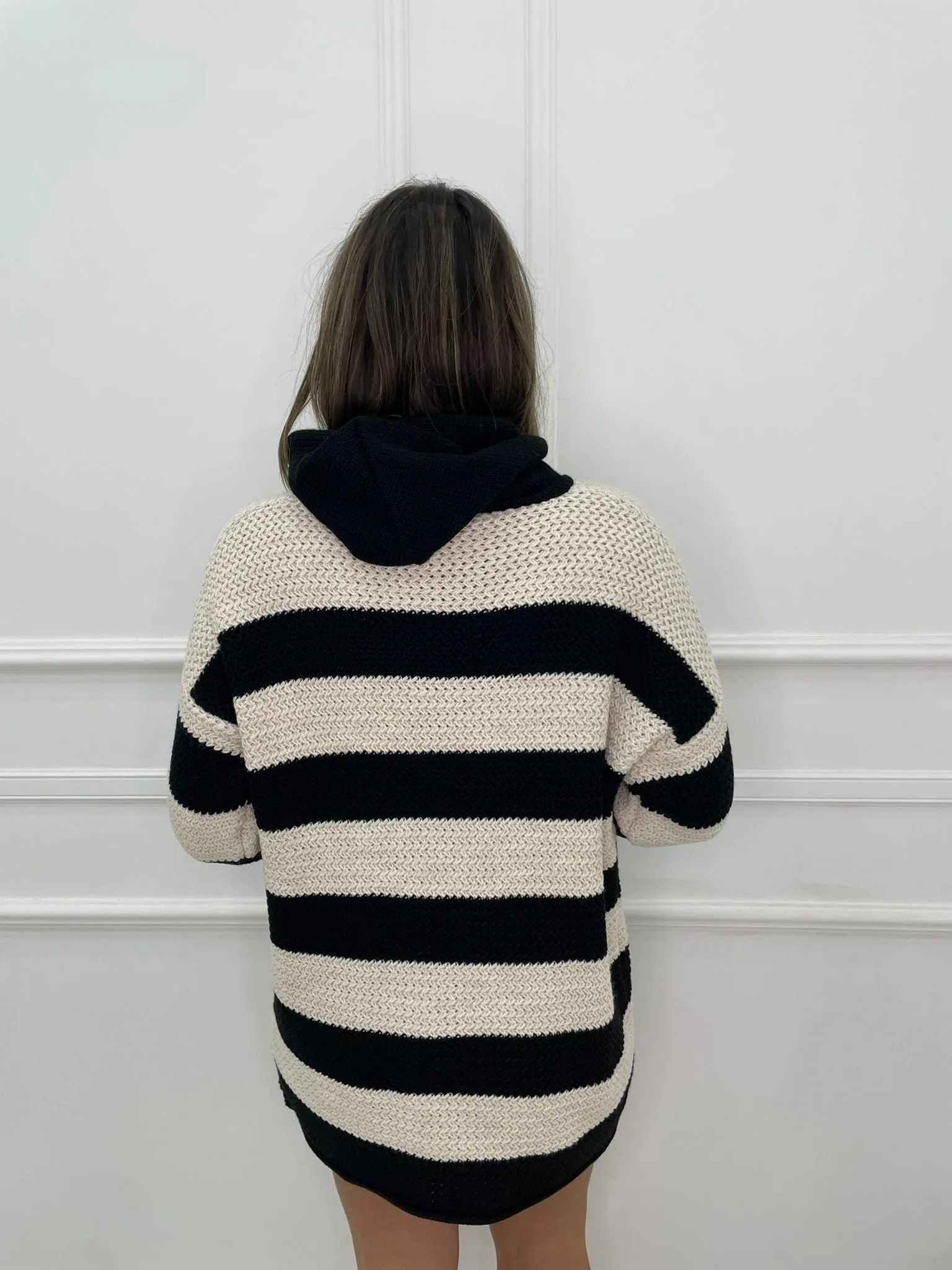 Maglione over trama treccia con cappuccio