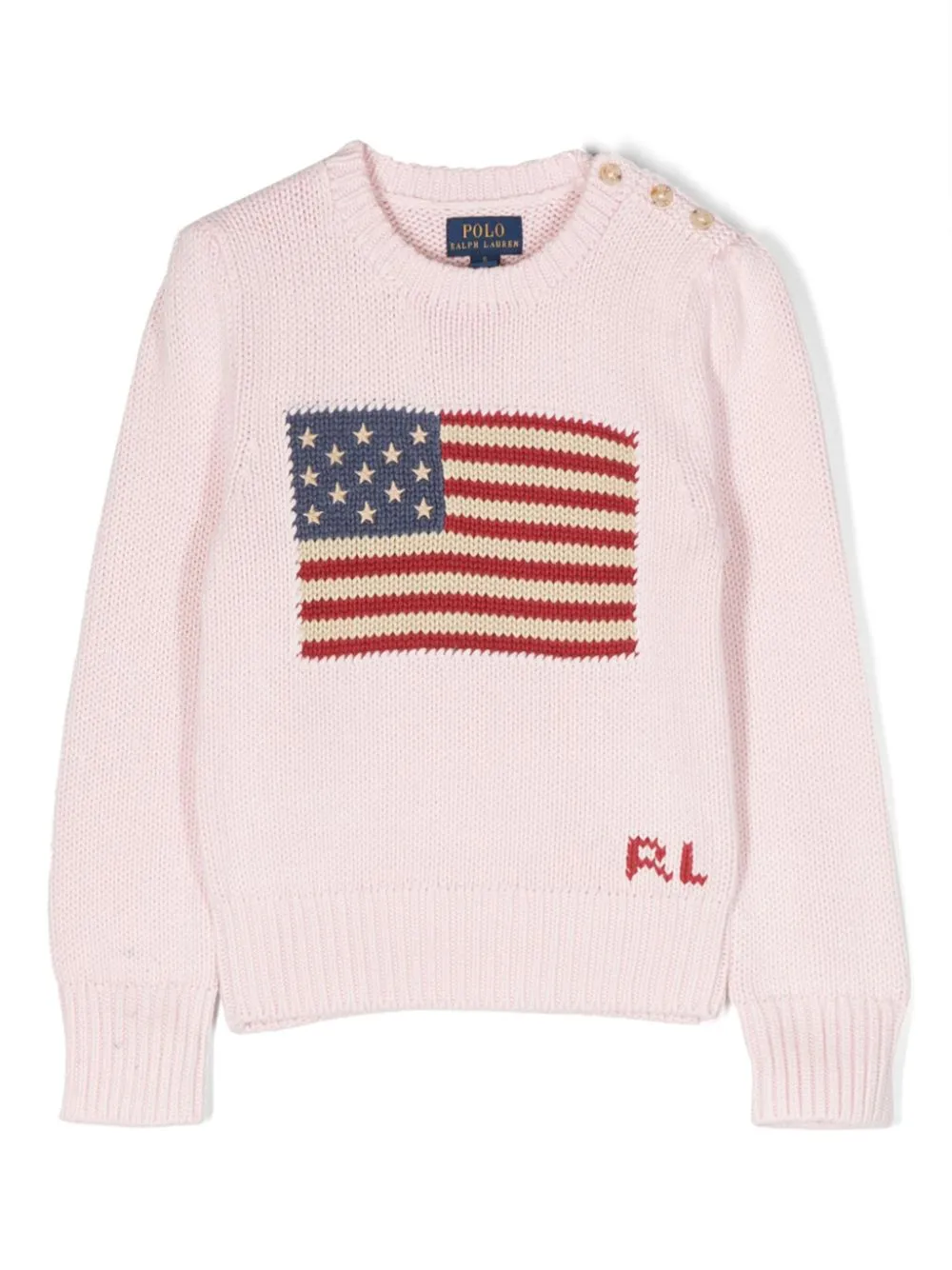 Maglione per bambina Ralph Lauren Kids rosa con ricamo bandiera