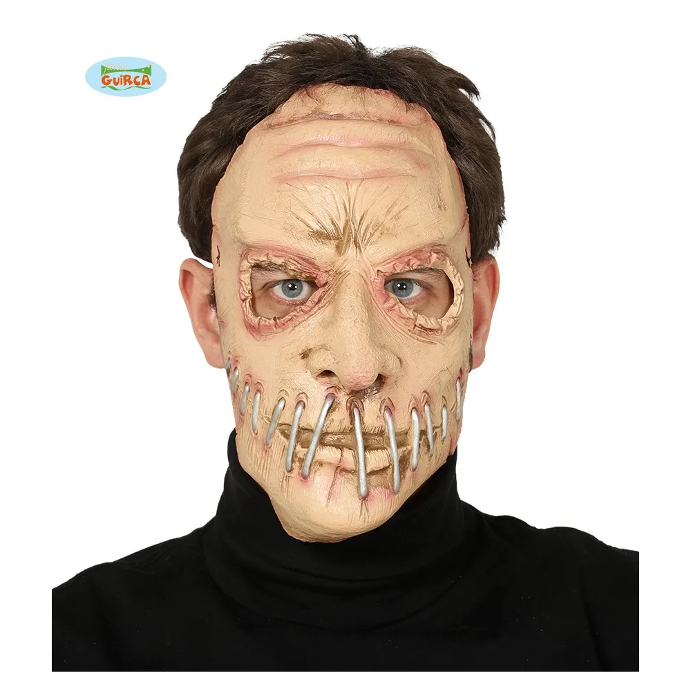 Maschera da Uomo Hannibal Lecter Cannibal Cuciture Suture Bocca per Halloween Horror Thriller Film Killer Assassino Latex